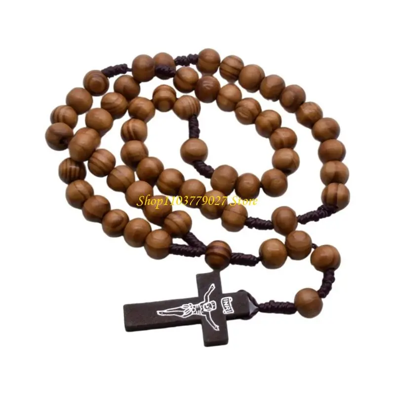 C4DF Catholic Prayer Beads Rosary Necklace with Handcrafts Crosses Pendant Charm