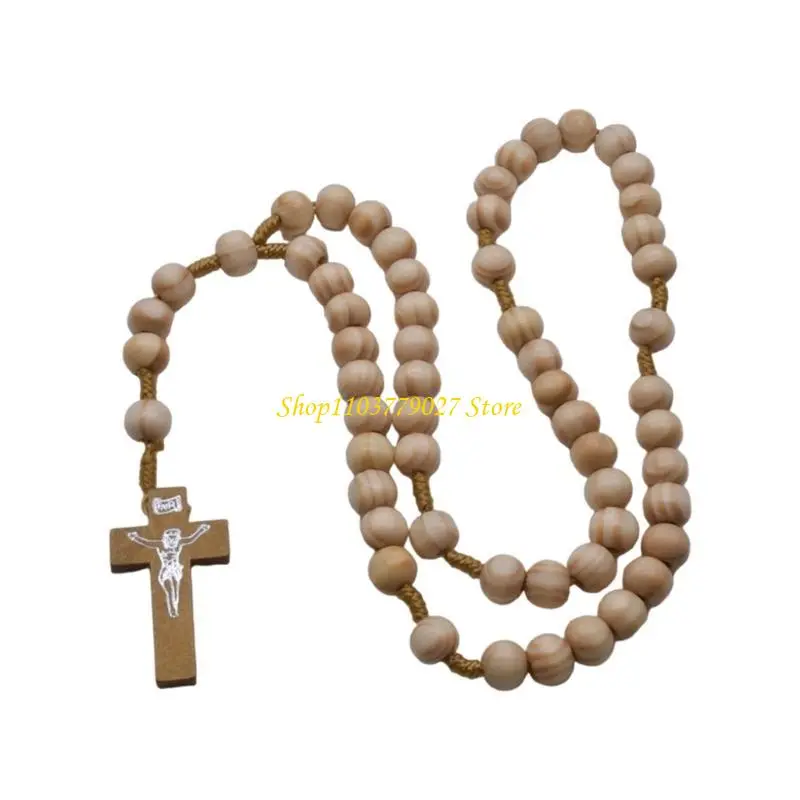 C4DF Catholic Prayer Beads Rosary Necklace with Handcrafts Crosses Pendant Charm