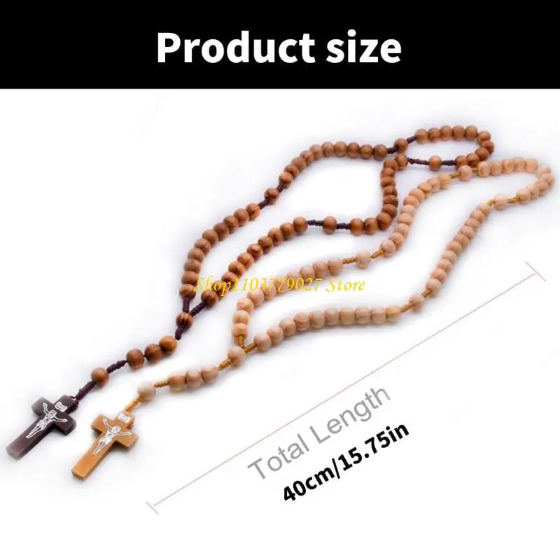 C4DF Catholic Prayer Beads Rosary Necklace with Handcrafts Crosses Pendant Charm