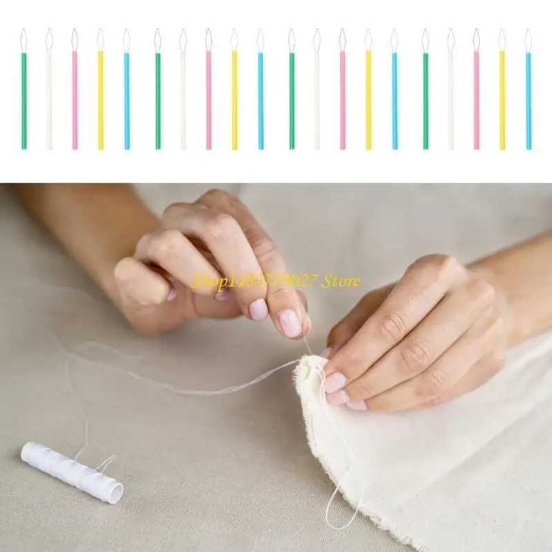 C4DF 20 Pcs ABS Needle Threader Cylindrical Sewing Threader for Sewing Knitting