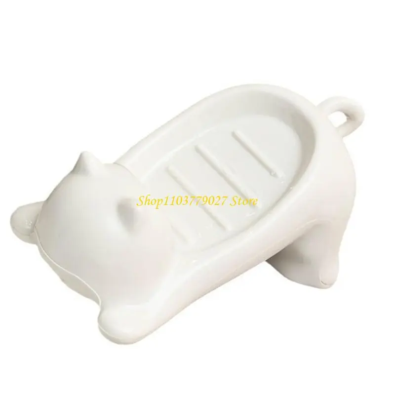 C4DF Plastic Soap Tray with Lovely Cats Designs Automatic Draining Soap Holder Keep Soap Dry for Bathroom Use and Travel