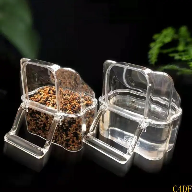 C4DF Clear Plastic Food & Water Dispenser Bowl for Bird Cage Easy to Use and Clean No-Mess for for Small to Medium Birds Gift