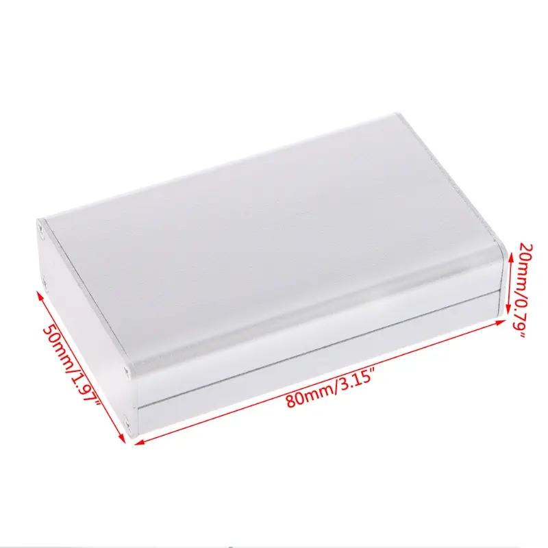 Aluminum PCB Instrument Box Enclosure Electronic Project Case Panels Screws DIY Built-in Grooves Silver 80x50x20mm