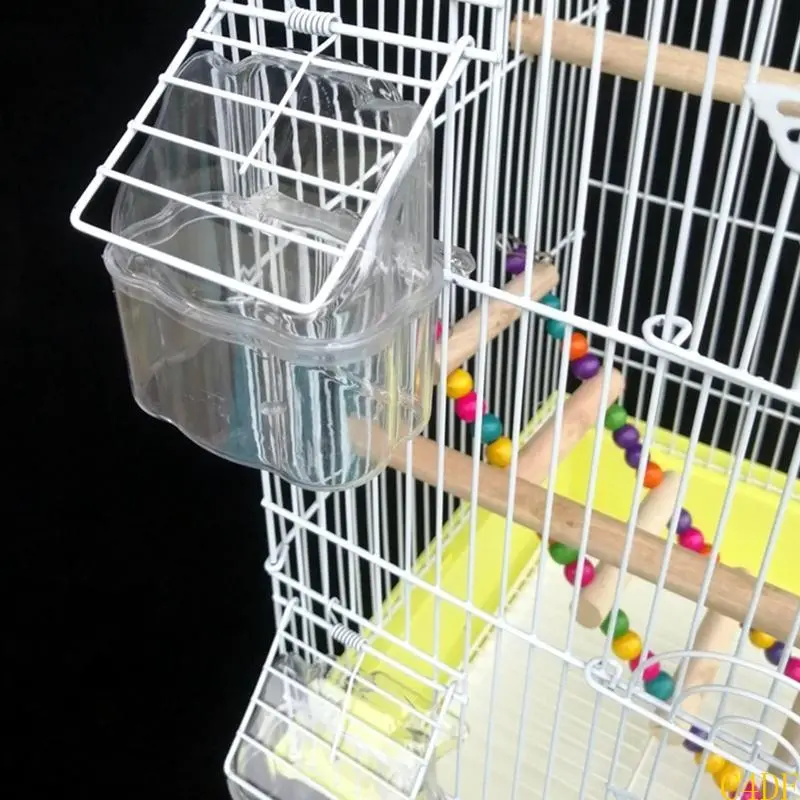 C4DF Clear Plastic Food & Water Dispenser Bowl for Bird Cage Easy to Use and Clean No-Mess for for Small to Medium Birds Gift