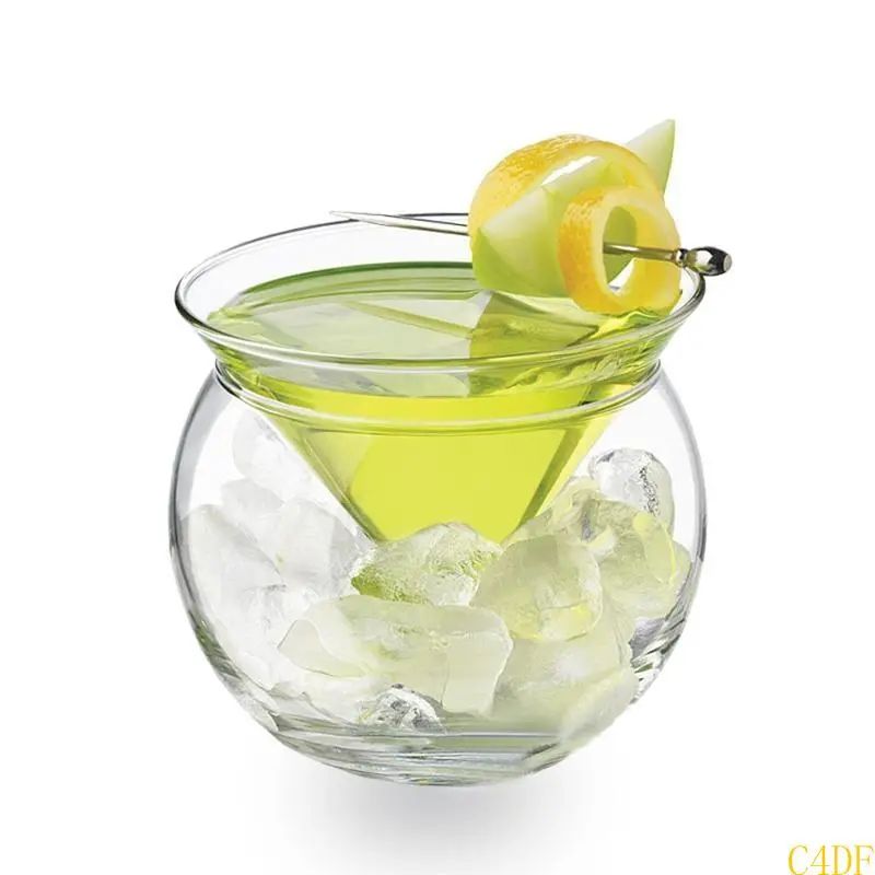 C4DF Double Glass Cocktail Cups Glass Cocktail Mugs Wine Glass Cone Martini Globular Set Glass Champagne Cups Ice Cream Cups