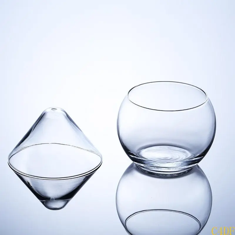 C4DF Double Glass Cocktail Cups Glass Cocktail Mugs Wine Glass Cone Martini Globular Set Glass Champagne Cups Ice Cream Cups