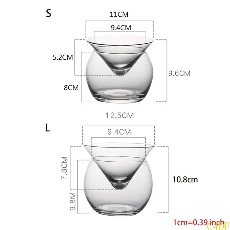 C4DF Double Glass Cocktail Cups Glass Cocktail Mugs Wine Glass Cone Martini Globular Set Glass Champagne Cups Ice Cream Cups
