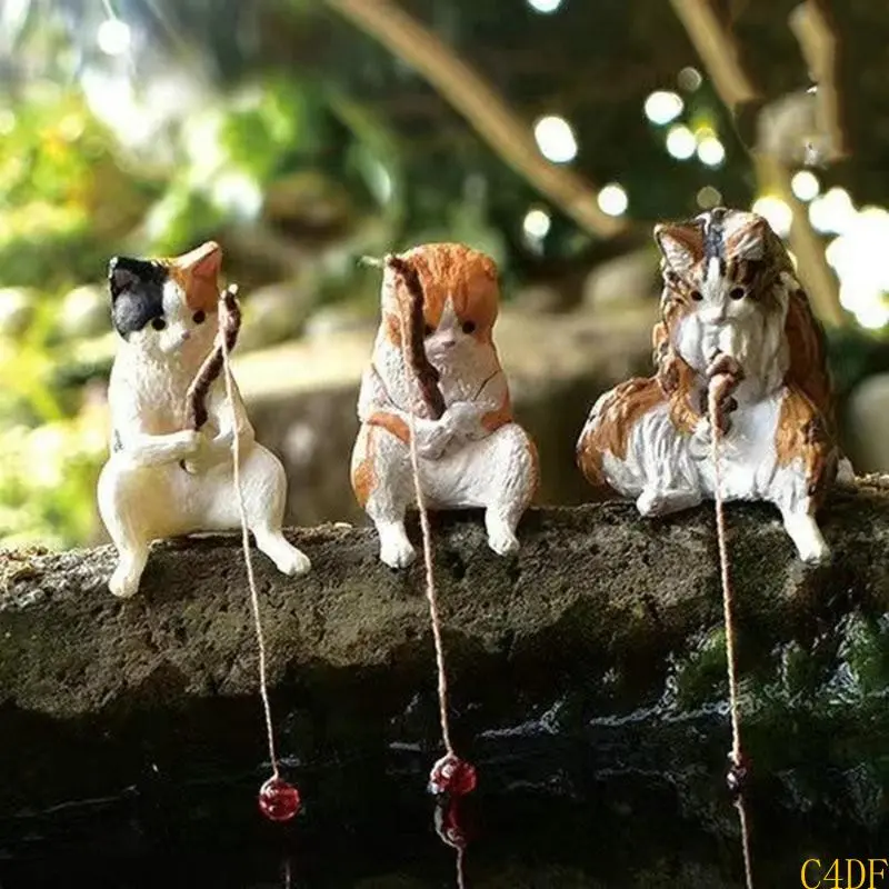 Fishing Cat Ornaments Fish Tank Landscaping Aquarium Decoration Mini Cat Statue Fish Tank Accessories Household Supplies
