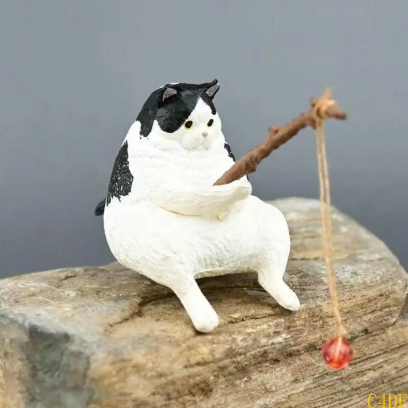 Fishing Cat Ornaments Fish Tank Landscaping Aquarium Decoration Mini Cat Statue Fish Tank Accessories Household Supplies