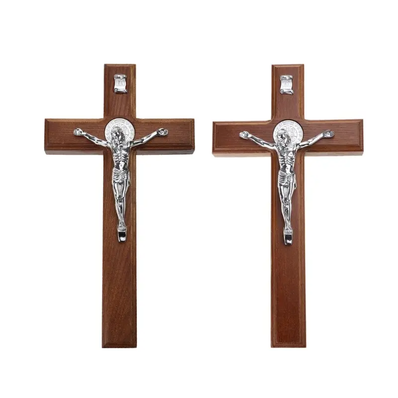 Solid Wood Crucifix Wall Cross Catholic Jesus Christian Wall Hanging Cross Prayer Ornaments Religious Church Decoration