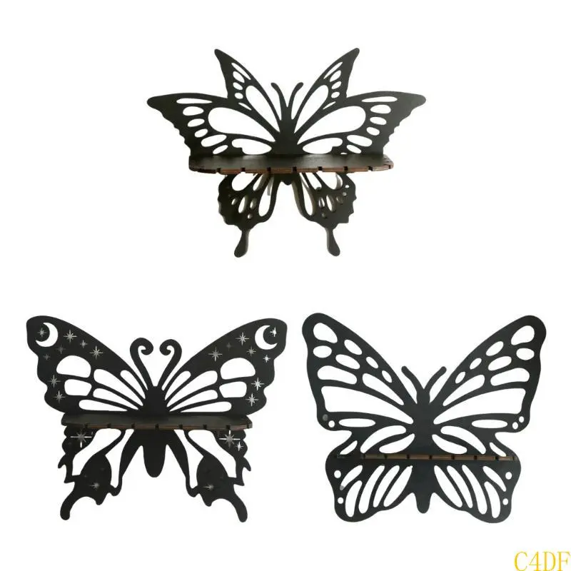 C4DF Gothic Butterfly Floating Shelf Crystal Display Rack for Wall Decors