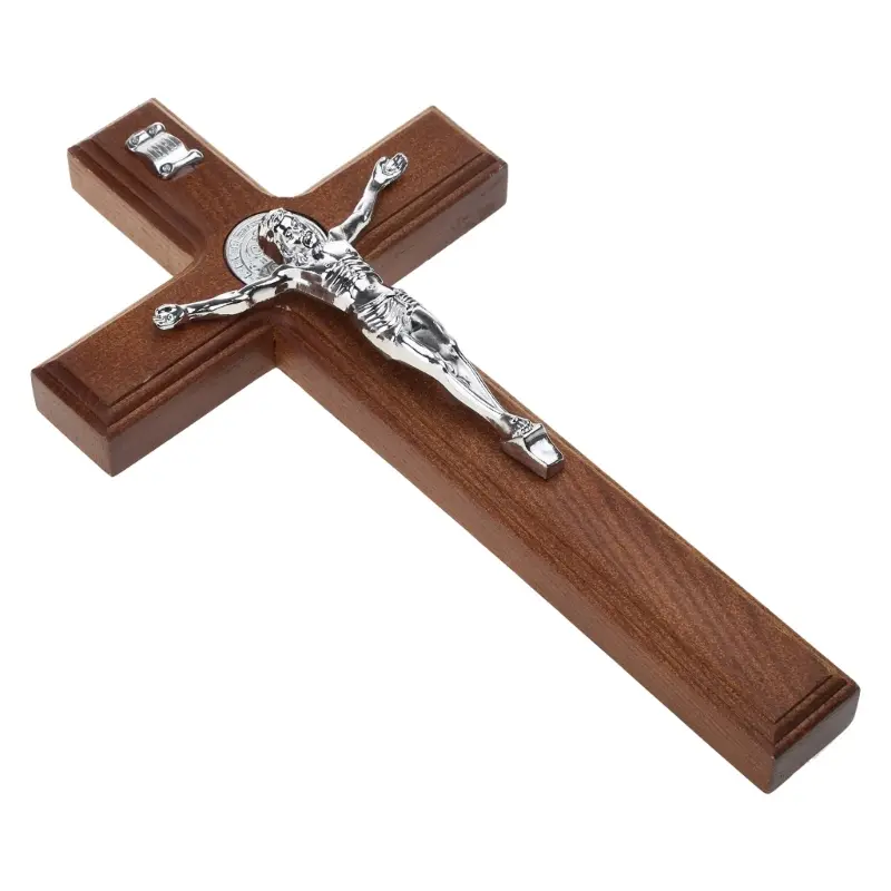Solid Wood Crucifix Wall Cross Catholic Jesus Christian Wall Hanging Cross Prayer Ornaments Religious Church Decoration