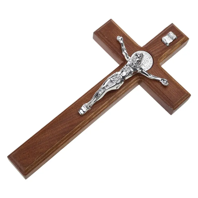 Solid Wood Crucifix Wall Cross Catholic Jesus Christian Wall Hanging Cross Prayer Ornaments Religious Church Decoration