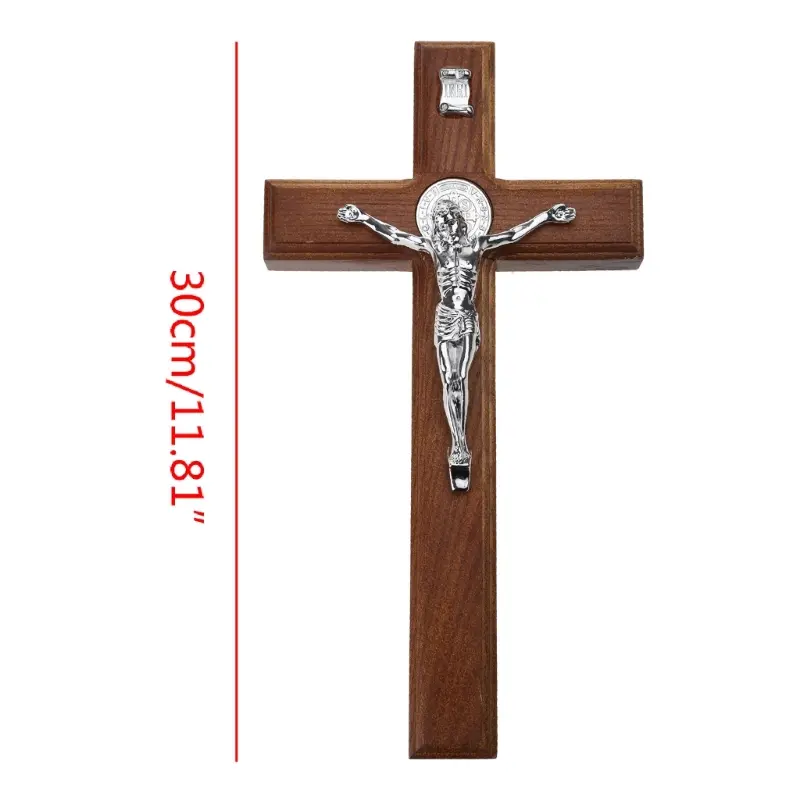 Solid Wood Crucifix Wall Cross Catholic Jesus Christian Wall Hanging Cross Prayer Ornaments Religious Church Decoration