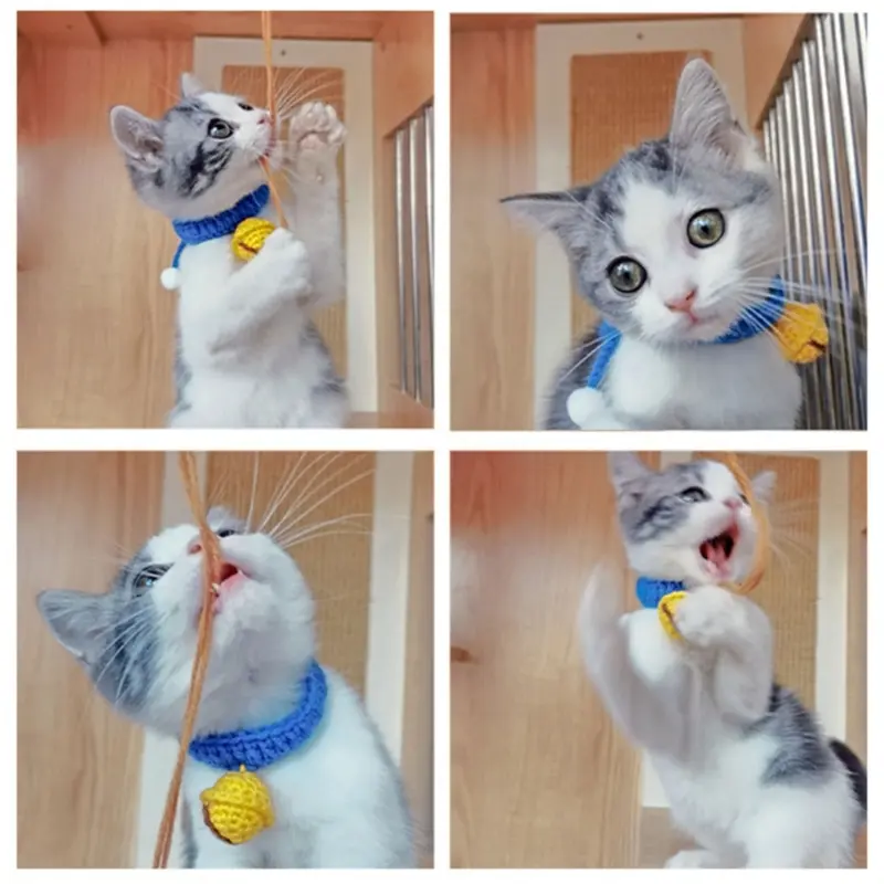 Dog Collar Cat Collar Knitting Silent Bell Collar for Small Size Dogs Kitten High Stretchy Adjustable Pet Neckring
