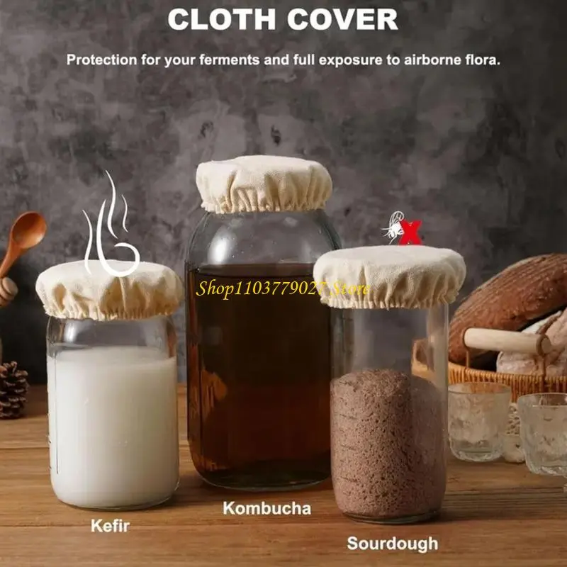 Pack of 6 Sourdough Starter Jar Covers Elastic and Breathable Cotton Caps for Dough Basket Kitchen Fermentation Tool