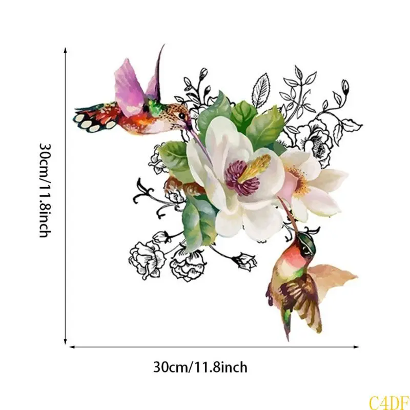 Waterproof PVC Toilet Lid Decal Stylish Strong Adhesive Flower and Bird Sticker Decorative Bathroom Accessories