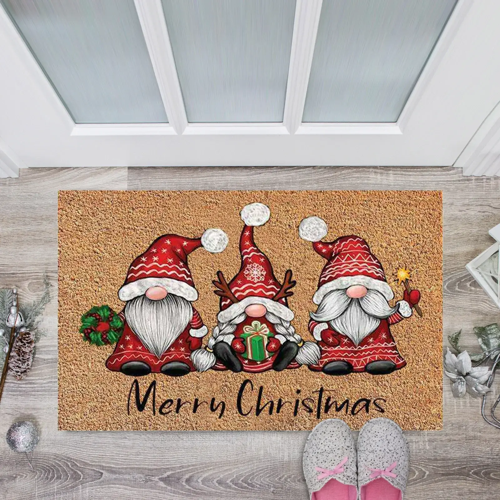 2025 Christmas Decorations Doormat,Merry Xmas Gnomes Elk Rug Indoor Outdoor Entrance Carpet Holiday Home Decor Door Mat