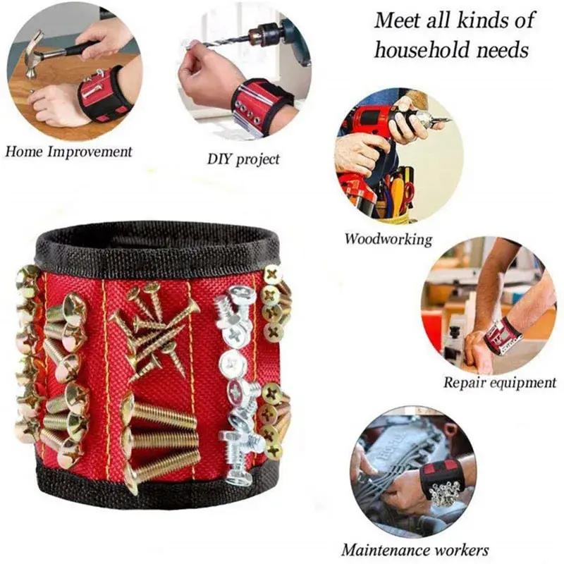 Magnetic Wristband Portable Tool Bag Magnet Electrician Waist Tool Belt Screws Nails Drill Bits Bracelet Drill Bag Repair Tool