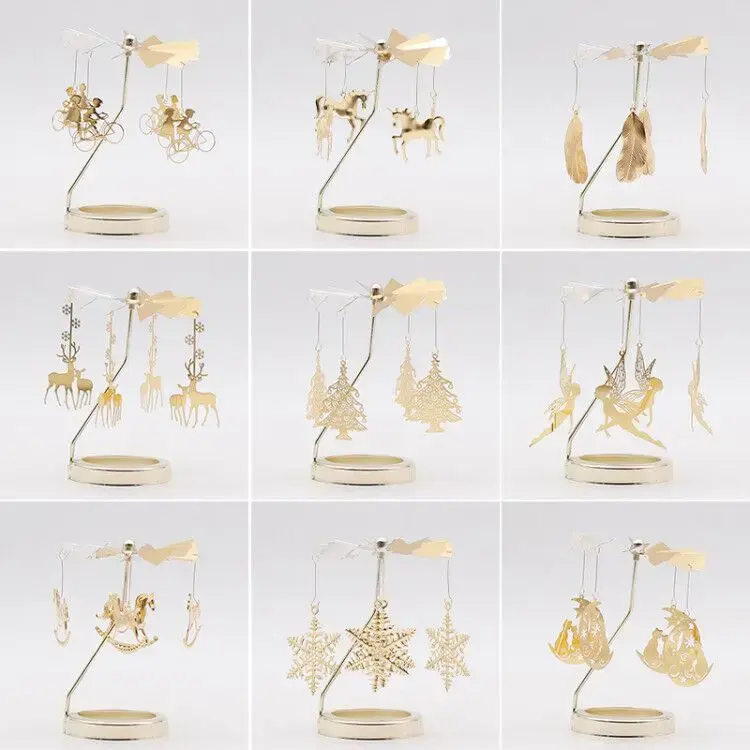 Metal Rotating Spinner Carousel Candle Tea Light Holder Table Rotating Transfer Windmill Decoration Home Elegance Candle Holder