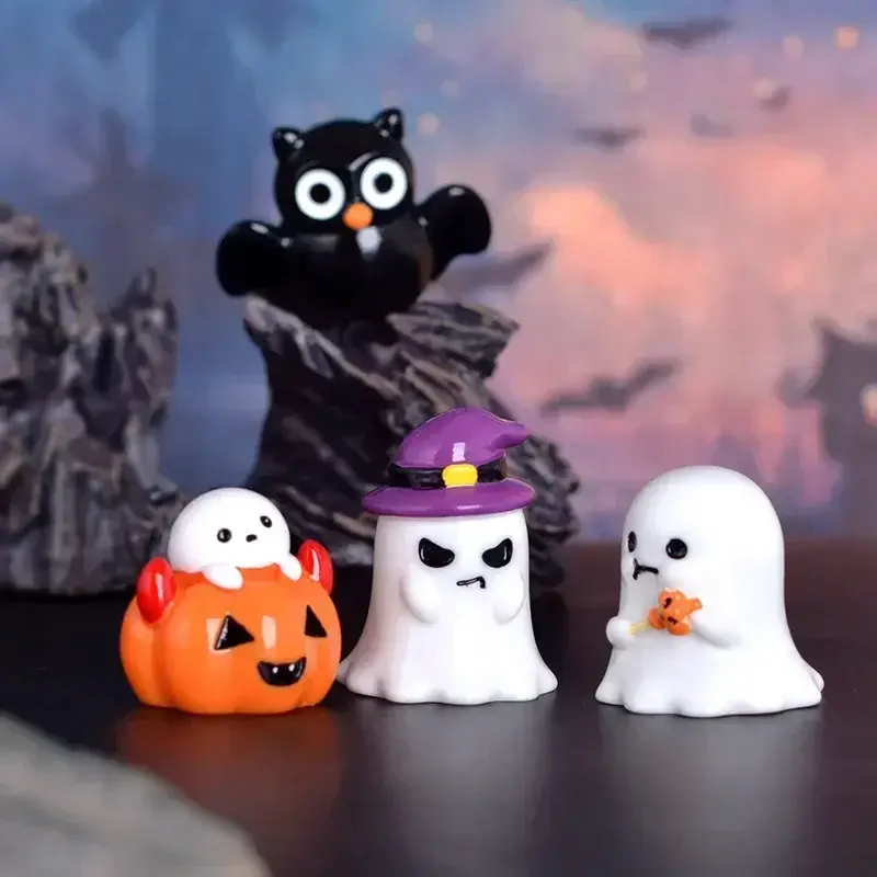 Halloween Miniature Ornament Pumpkin Resin Figurines Ornaments Ghost DIY Fairy Halloween Garden Adornments Ghost Doll Miniature