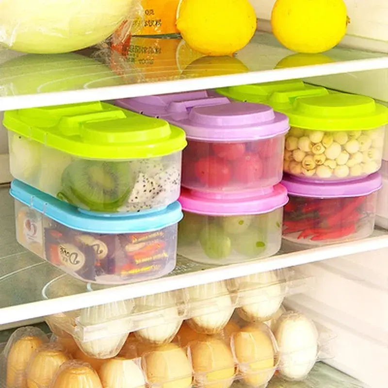 2In1 Food Storage Box Double Compartment Lid Food Sealing Jar Storage Box Kitchen Refrigerator Plastic Dried Fruit Storage Box