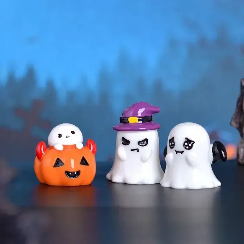 Halloween Miniature Ornament Pumpkin Resin Figurines Ornaments Ghost DIY Fairy Halloween Garden Adornments Ghost Doll Miniature