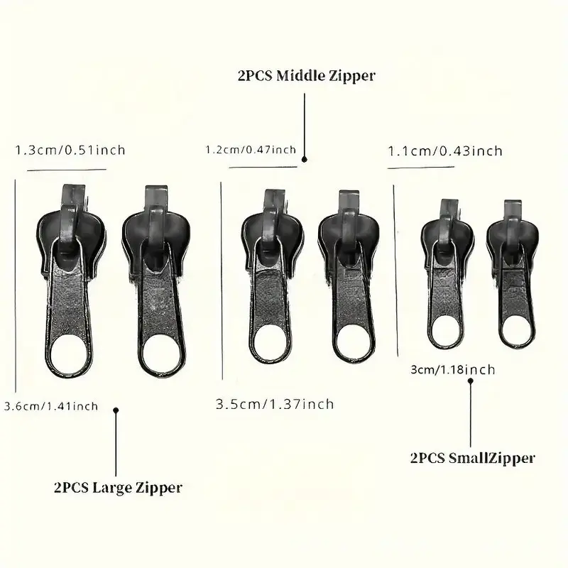 Black 6pcs Instant Zipper Universal Instant Fix Zipper Repair Kit Replacement Zip Slider Teeth Rescue New Design for DIY Sew