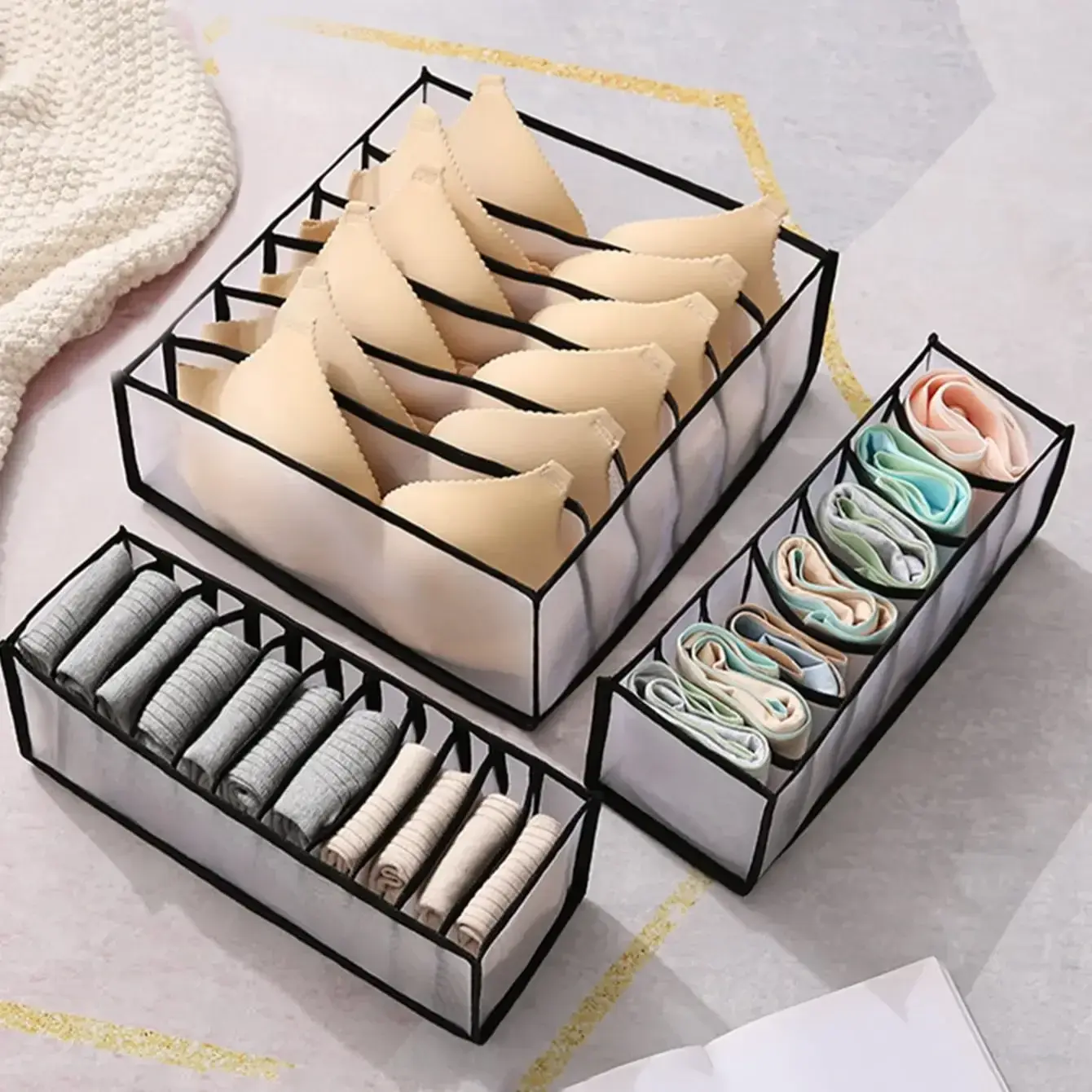 1-3PC Closet Organizer for Socks Home Separated Underwear Storage Box 7/9/11 Grids Jeans Bra Organizer Foldable Drawer Organizer