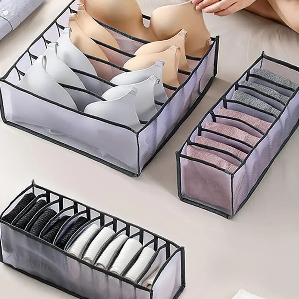 1-3PC Closet Organizer for Socks Home Separated Underwear Storage Box 7/9/11 Grids Jeans Bra Organizer Foldable Drawer Organizer