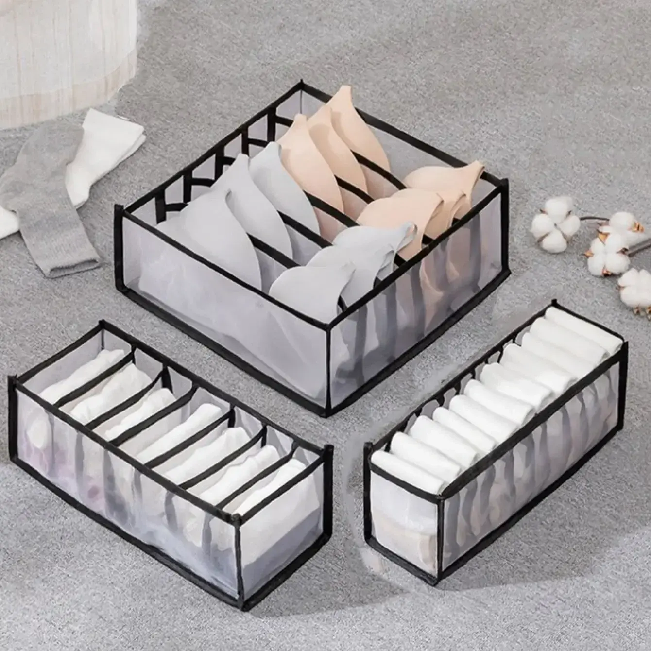 1-3PC Closet Organizer for Socks Home Separated Underwear Storage Box 7/9/11 Grids Jeans Bra Organizer Foldable Drawer Organizer