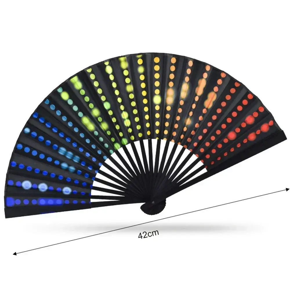 23cm Large Folding Hand Rave Fan Chinease/Japanese Dot Rainbow Print Foldable Fan Music Festival Fan Dance Gifts