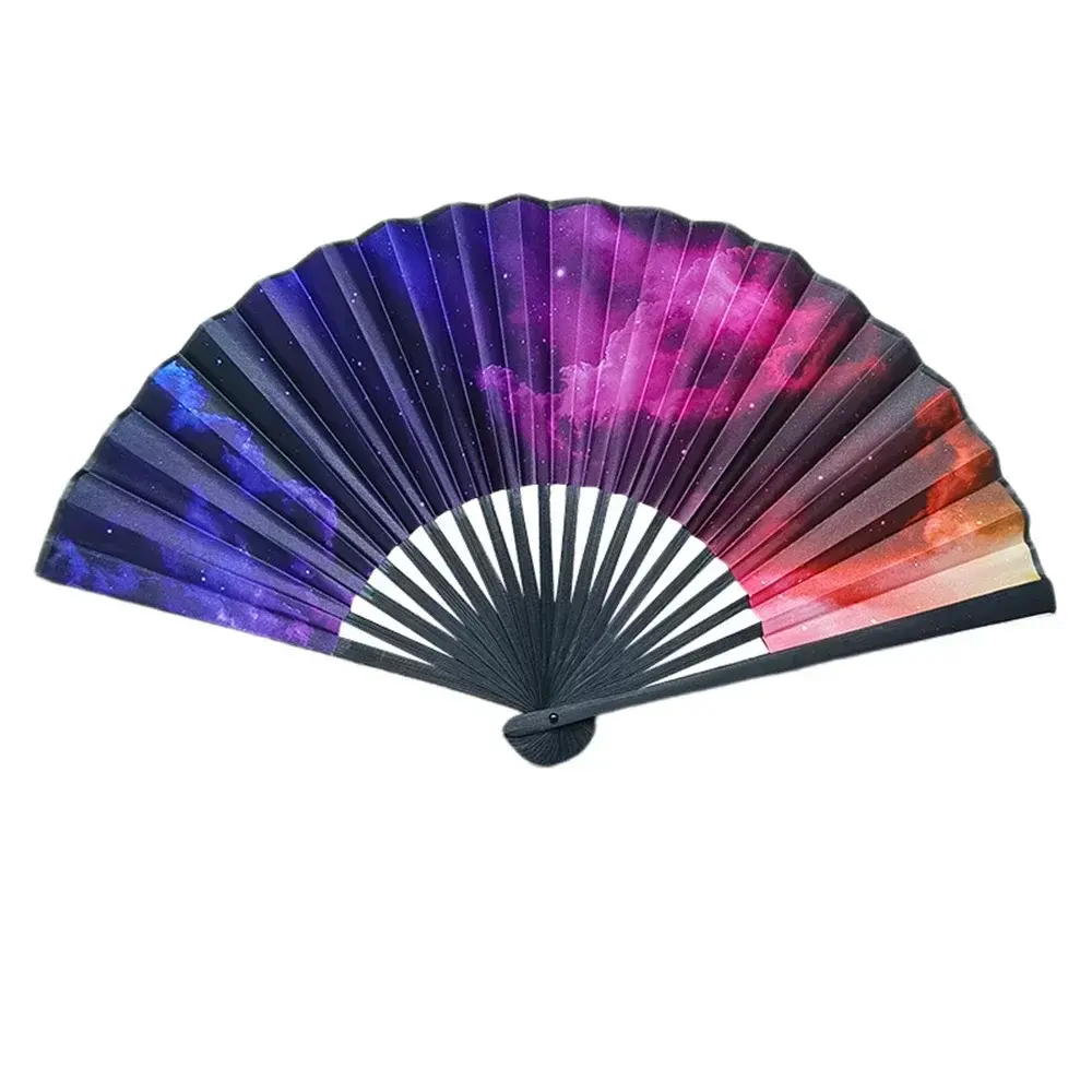 23cm Large Folding Hand Rave Fan Chinease/Japanese Dot Rainbow Print Foldable Fan Music Festival Fan Dance Gifts