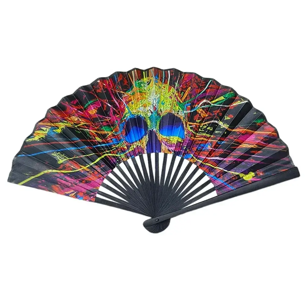 23cm Large Folding Hand Rave Fan Chinease/Japanese Dot Rainbow Print Foldable Fan Music Festival Fan Dance Gifts