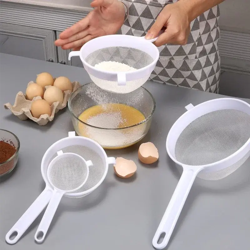 Kitchen Nut Milk Filter Plastic Fine Mesh Spoon Strainer Flour Sieve with Handle Soy Milk Coffee Filter Colanders Kitchen Tools