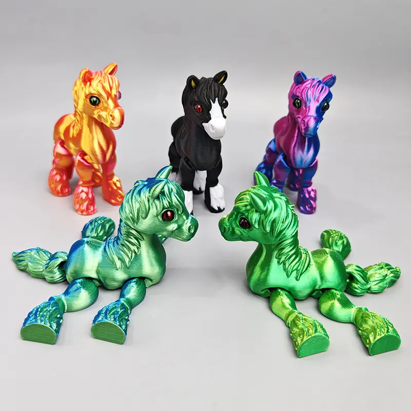3D Printed Toy Sunshine Rainbow Horse Simulated Statue Cute Horse Joint Tail Movable Figurine Office Decor Children's Gift