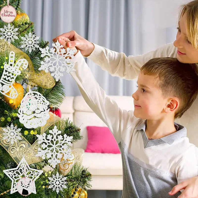 42/20Pcs Christmas Tree Decoration Hanging Ornaments Tree Snowman Reindeer Santa Snowflake Ornaments for New Year Winter Party