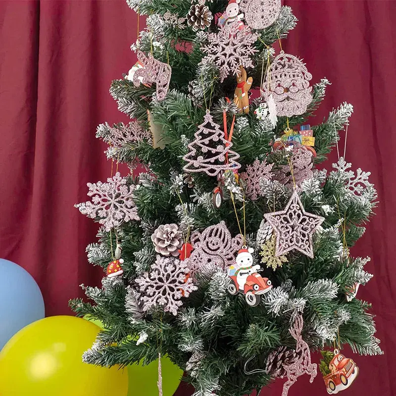 42/20Pcs Christmas Tree Decoration Hanging Ornaments Tree Snowman Reindeer Santa Snowflake Ornaments for New Year Winter Party