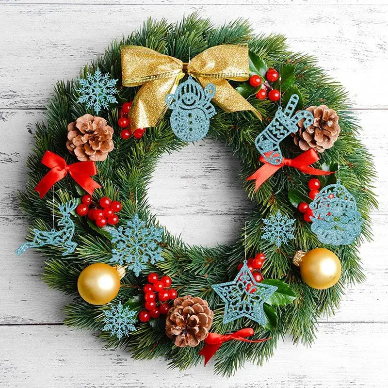 42/20Pcs Christmas Tree Decoration Hanging Ornaments Tree Snowman Reindeer Santa Snowflake Ornaments for New Year Winter Party