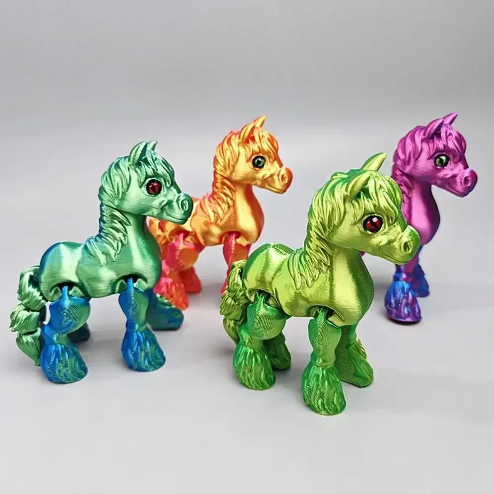 3D Printed Toy Sunshine Rainbow Horse Simulated Statue Cute Horse Joint Tail Movable Figurine Office Decor Children's Gift