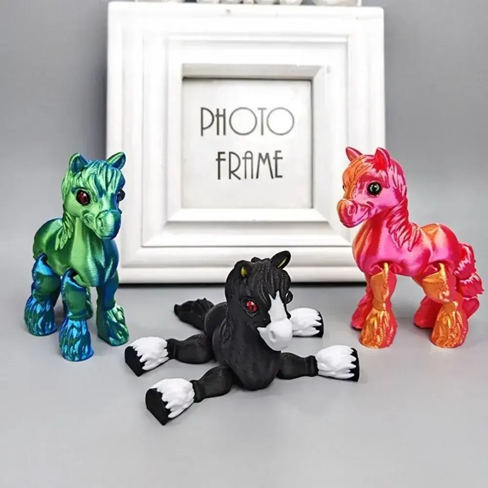3D Printed Toy Sunshine Rainbow Horse Simulated Statue Cute Horse Joint Tail Movable Figurine Office Decor Children's Gift