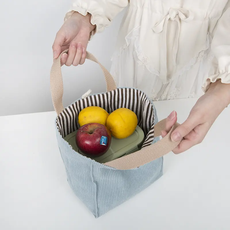 Lunch Bag Corduroy Canvas Lunch Box Picnic Tote Cotton Cloth Small Handbag Pouch Dinner Container Food Storage Bags for Ladies
