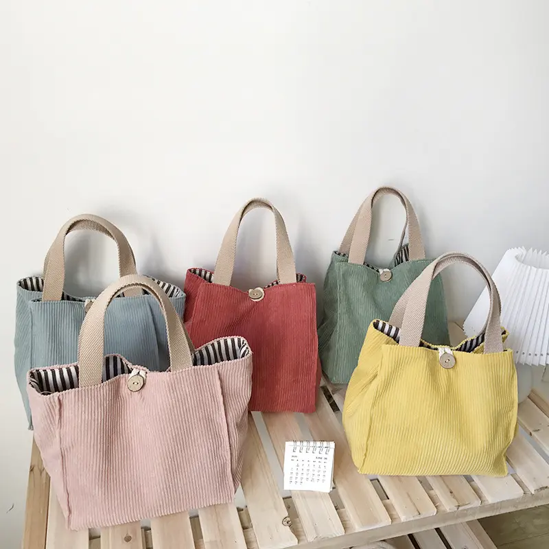 Lunch Bag Corduroy Canvas Lunch Box Picnic Tote Cotton Cloth Small Handbag Pouch Dinner Container Food Storage Bags for Ladies