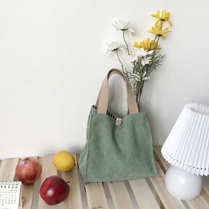 Lunch Bag Corduroy Canvas Lunch Box Picnic Tote Cotton Cloth Small Handbag Pouch Dinner Container Food Storage Bags for Ladies