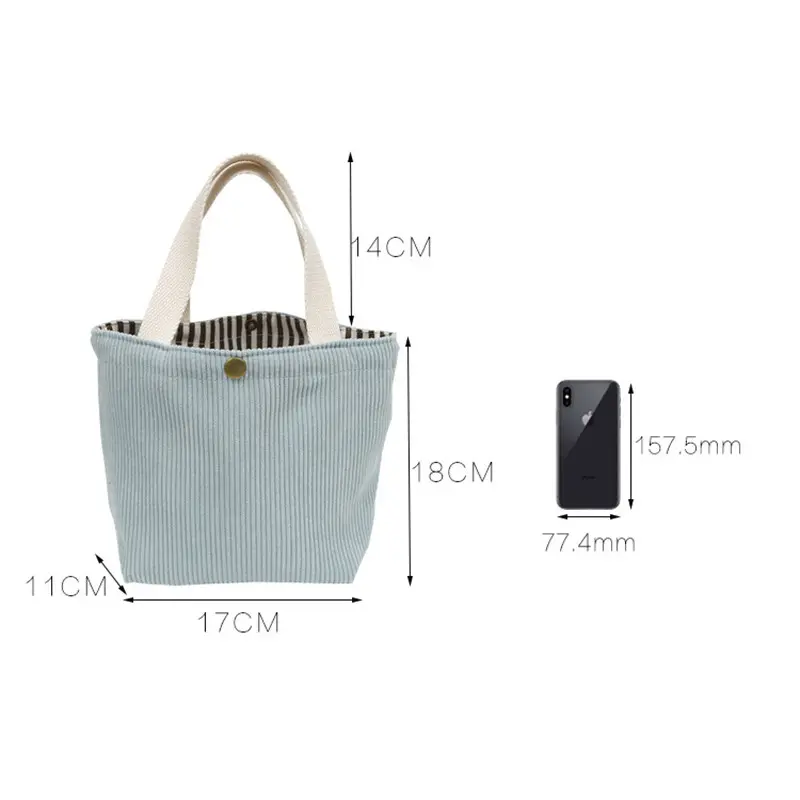 Lunch Bag Corduroy Canvas Lunch Box Picnic Tote Cotton Cloth Small Handbag Pouch Dinner Container Food Storage Bags for Ladies