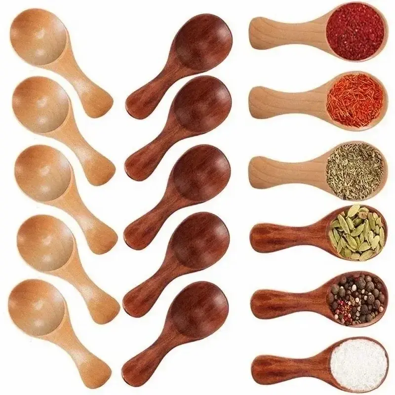 1/2/5/10PCS Mini Natural Wooden Spoons Scoop Tea Honey Coffee Condiment Salt Sugar Spoon Cooking Tools Household Kitchen Gadgets