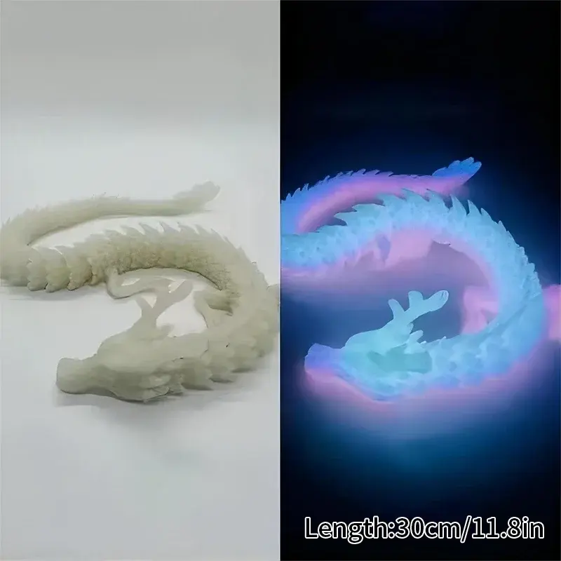 3D Printed Luminous Realistic Loong Flexible Articulated Dragon Crafts Ornaments Home Desktop Decoration Figurines Statue Gifts