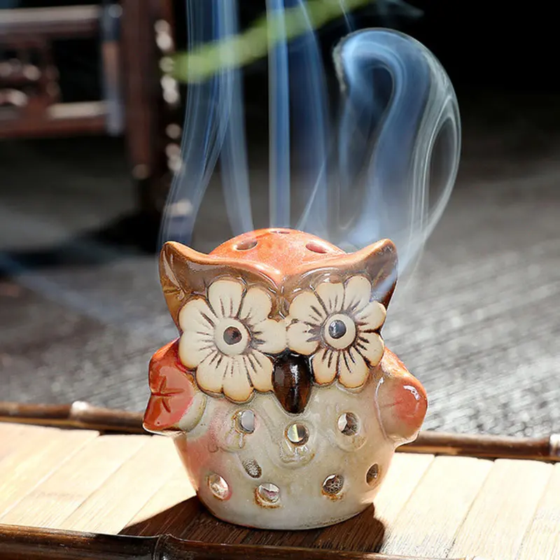 Creative Hollow Owl Aroma Burner Ceramic Crafts Aromatherapy Burner Incense Candle Holder Home Decor Office Ornaments