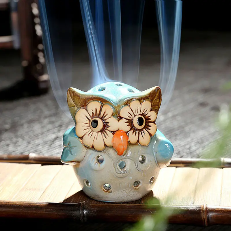 Creative Hollow Owl Aroma Burner Ceramic Crafts Aromatherapy Burner Incense Candle Holder Home Decor Office Ornaments