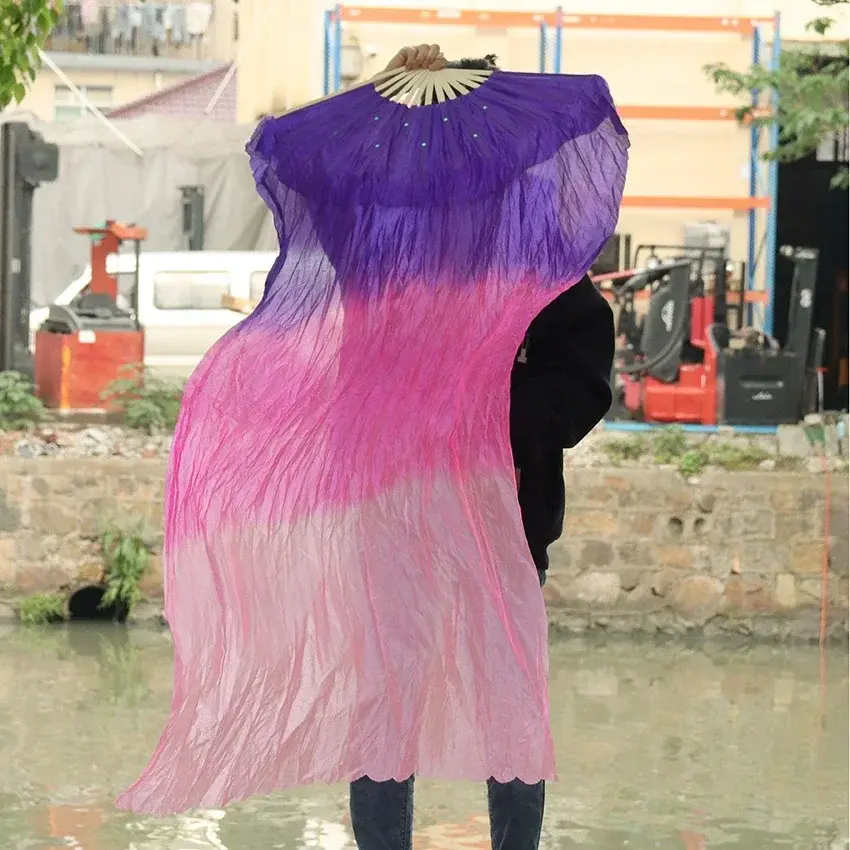 1.5m Long Twisted Yangko Bailea Dance Simulation Silk Fans for Dancing Extended Double-Sided Adult Performance Belly Dance 1Pcs